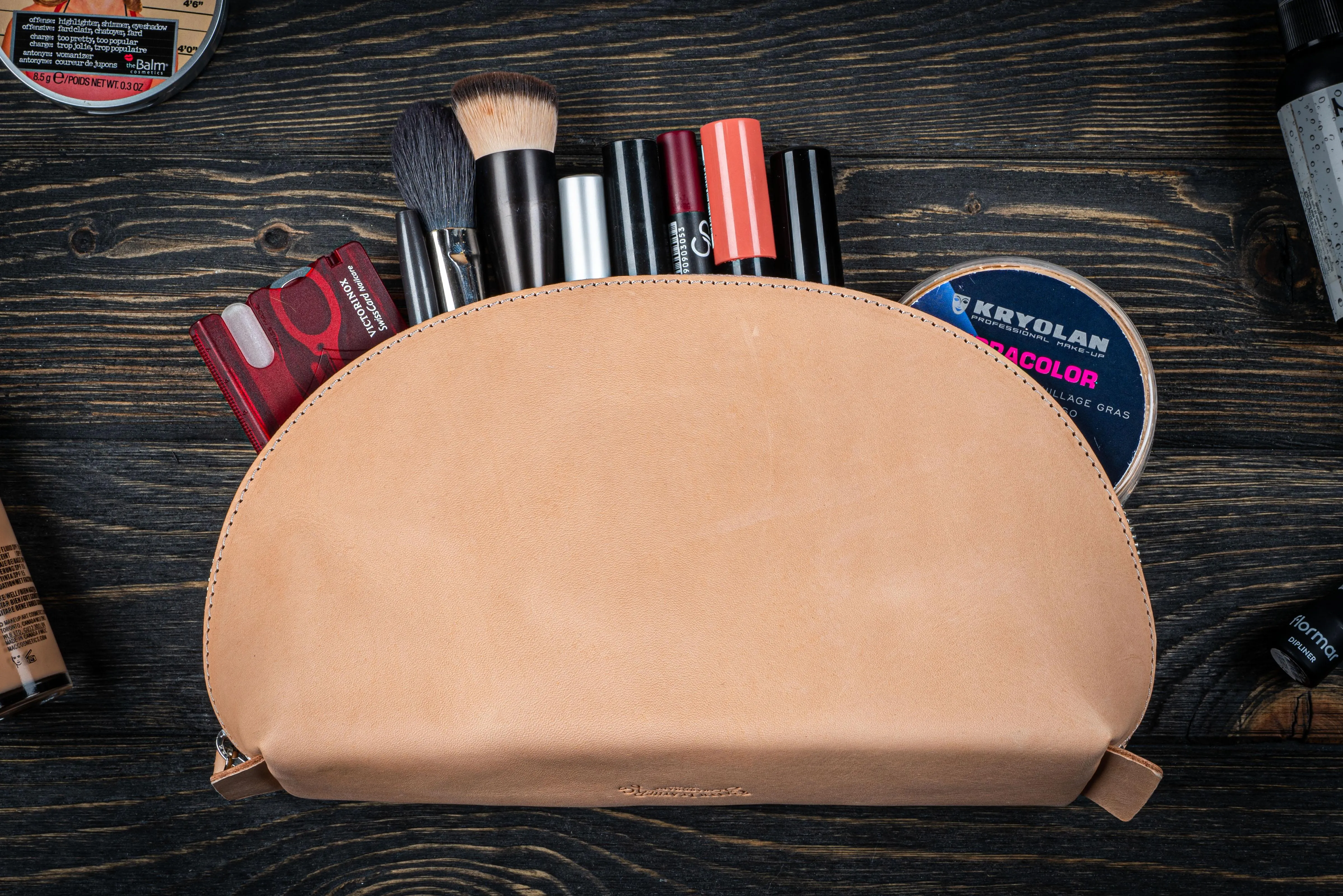 Leather Lunar Makeup / Toiletry Bag - Undyed Leather