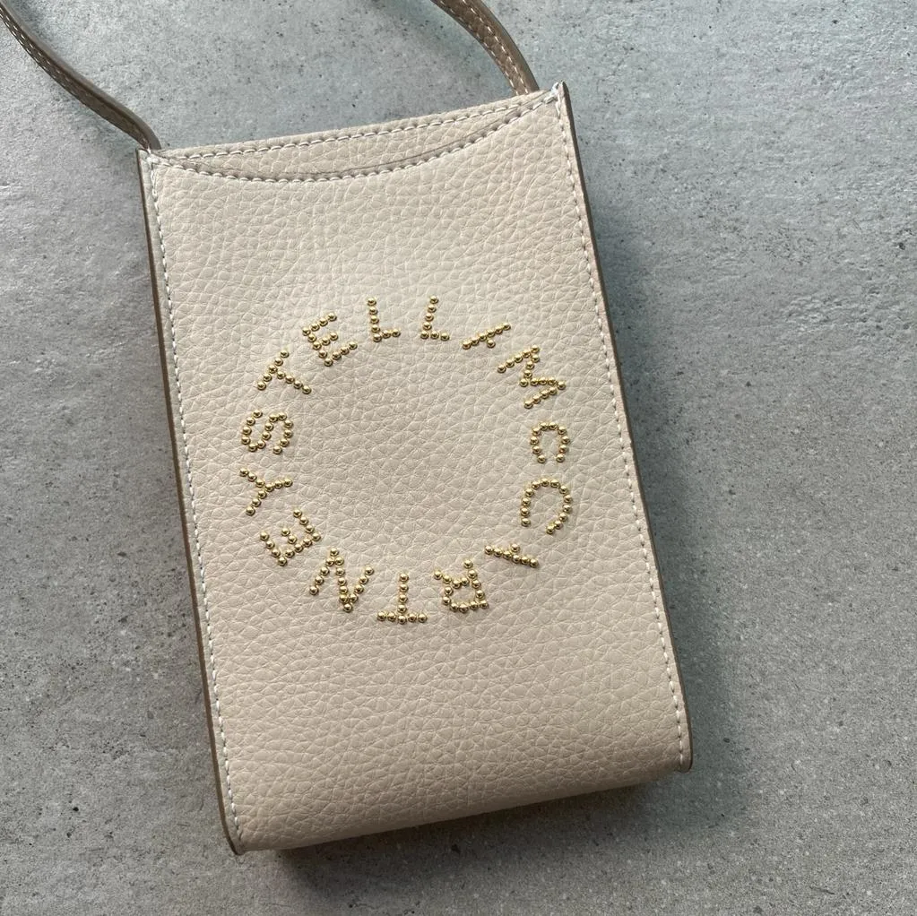 Logo Grainy Studded Crossbody Phone Holder, Cream