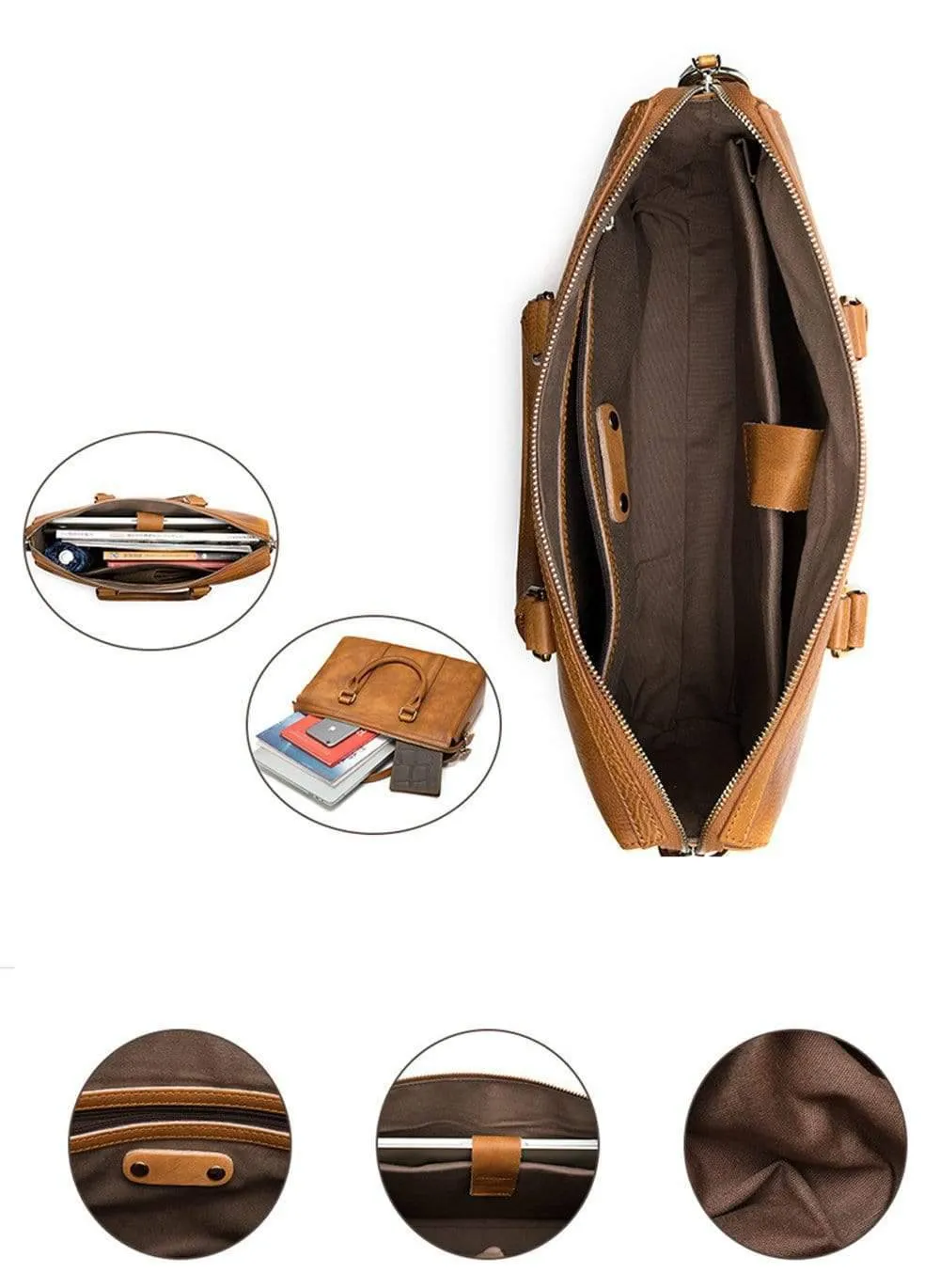 Luxury Vintage Leather Briefcase Shoulder Laptop Business Bag for Men