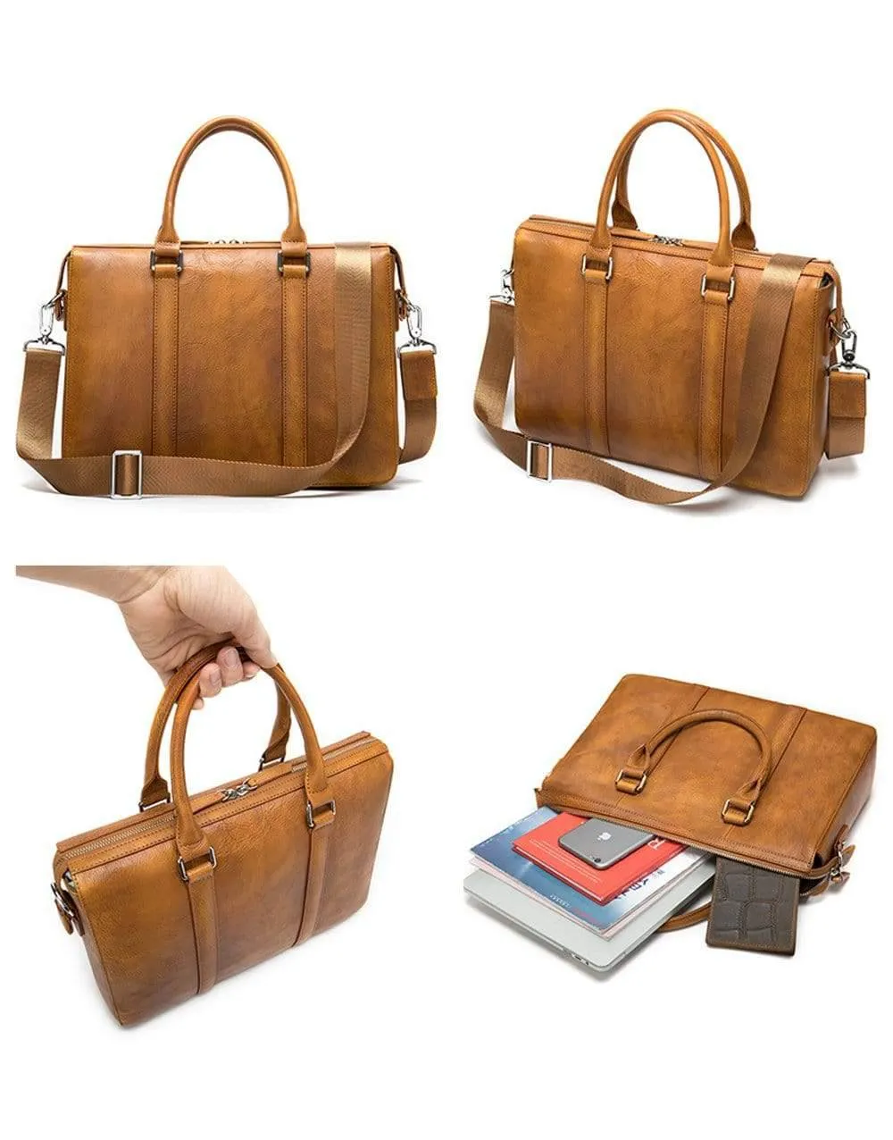 Luxury Vintage Leather Briefcase Shoulder Laptop Business Bag for Men