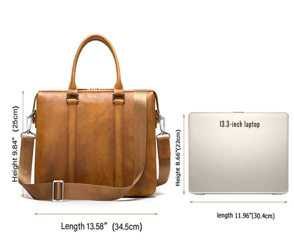 Luxury Vintage Leather Briefcase Shoulder Laptop Business Bag for Men