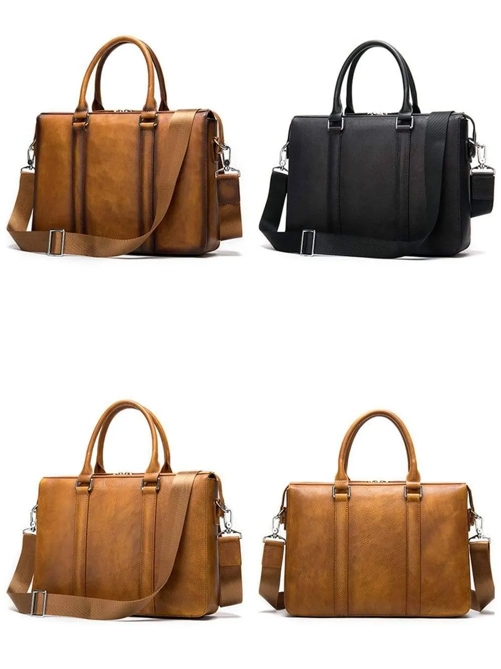 Luxury Vintage Leather Briefcase Shoulder Laptop Business Bag for Men