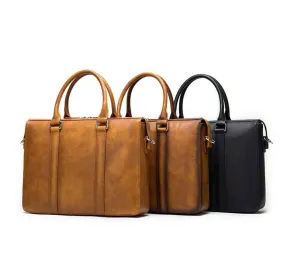 Luxury Vintage Leather Briefcase Shoulder Laptop Business Bag for Men