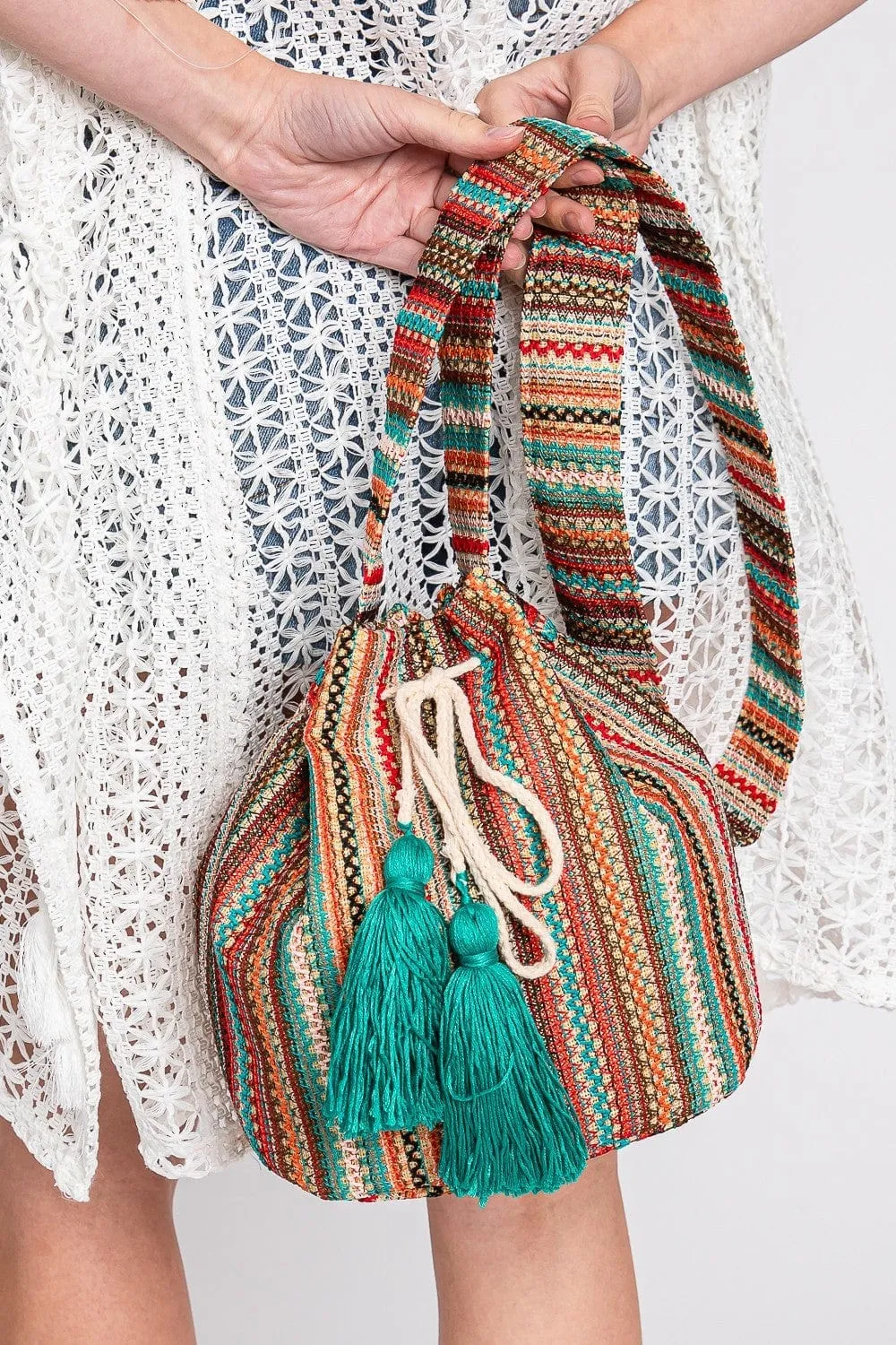 MB0233 Leila Multi Colored Striped Bucket Bag