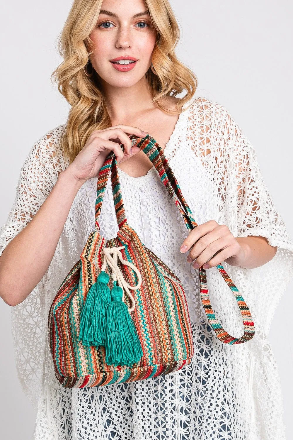 MB0233 Leila Multi Colored Striped Bucket Bag