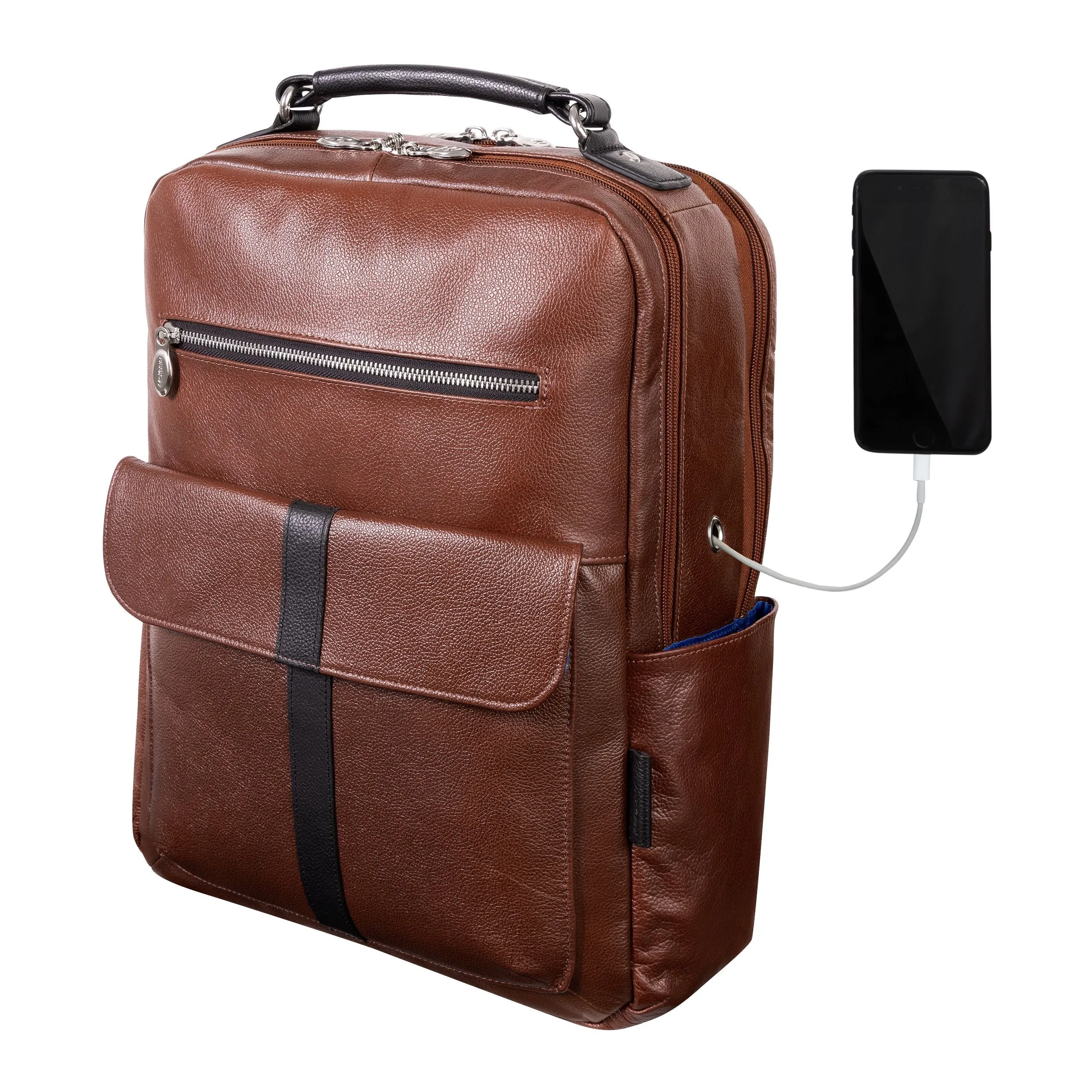 McKlein 17"" Leather Two-Tone Dual-Compartment Laptop Backpack