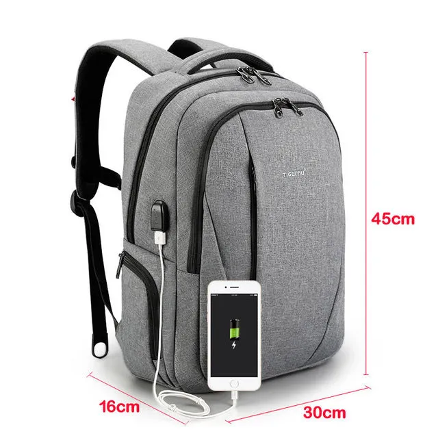 Men's Anti Theft 15.6" Laptop Backpack With External USB Port - Black,Grey