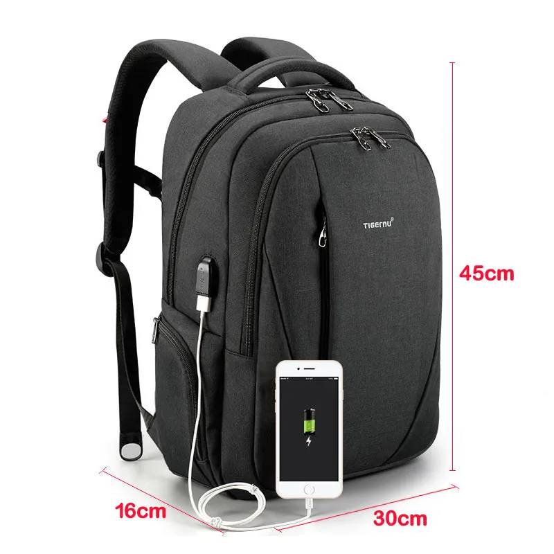 Men's Anti Theft 15.6" Laptop Backpack With External USB Port - Black,Grey