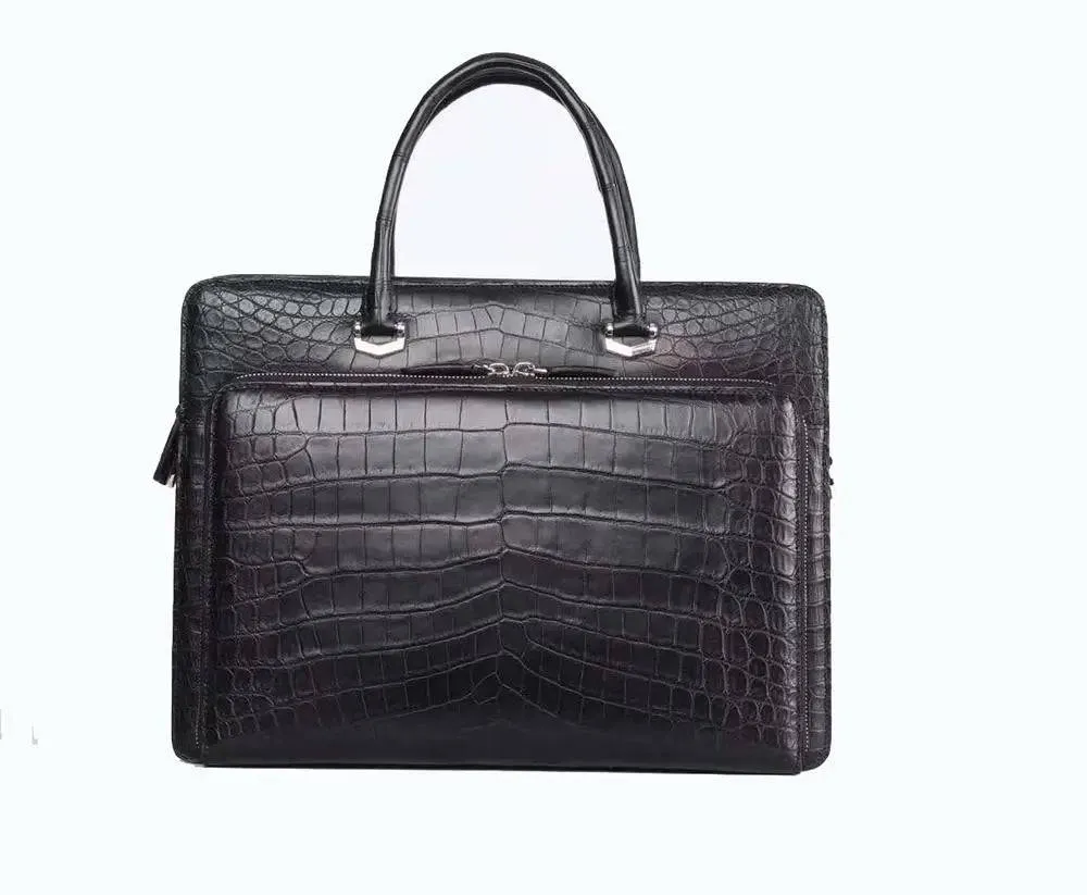 Mens Crocodile Briefcase Shoulder Messenger Bag Black