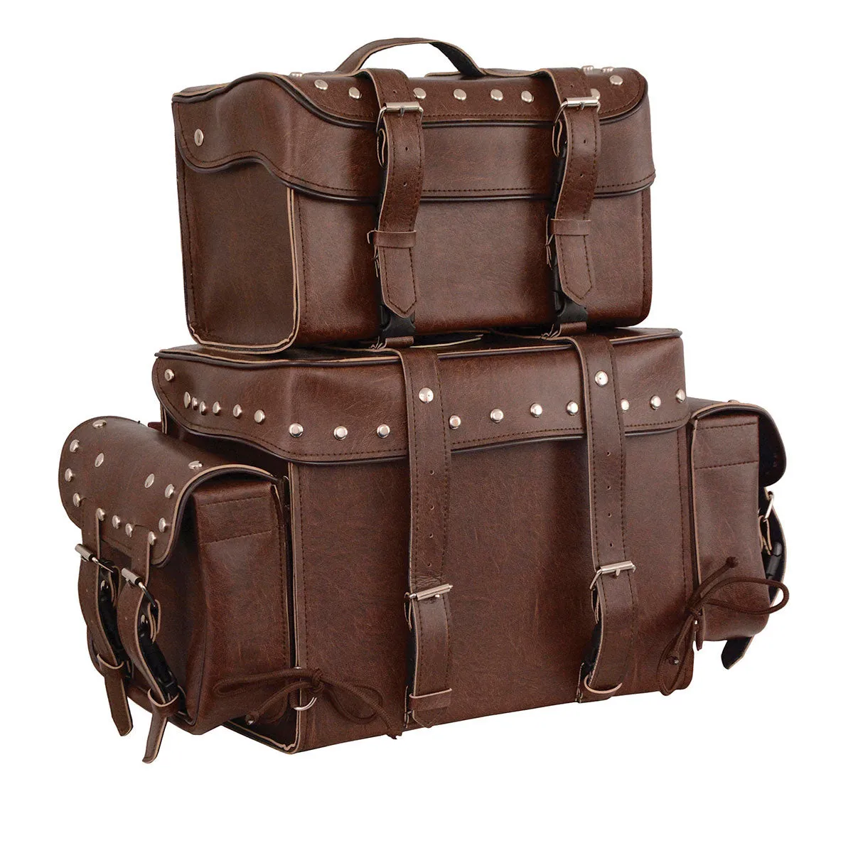 Milwaukee Performance MP8127RT Large Retro Brown 4-Piece Studded PVC Motorcycle Touring Pack