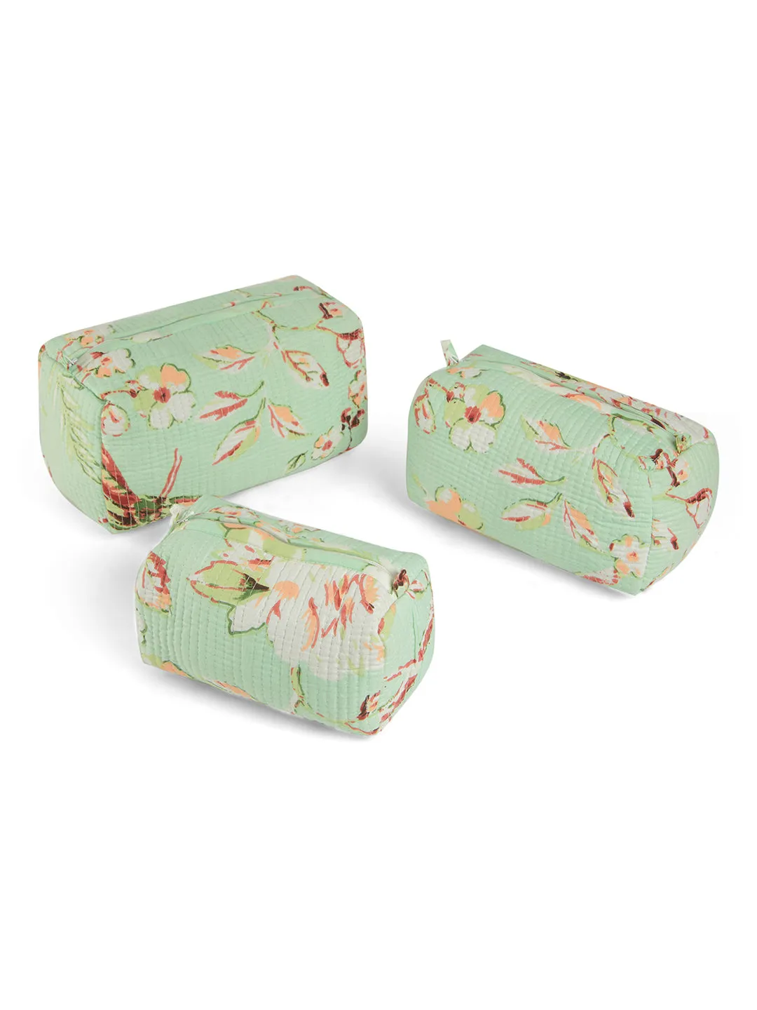 Mint Blossom Quilted Pouches (Set of 3)