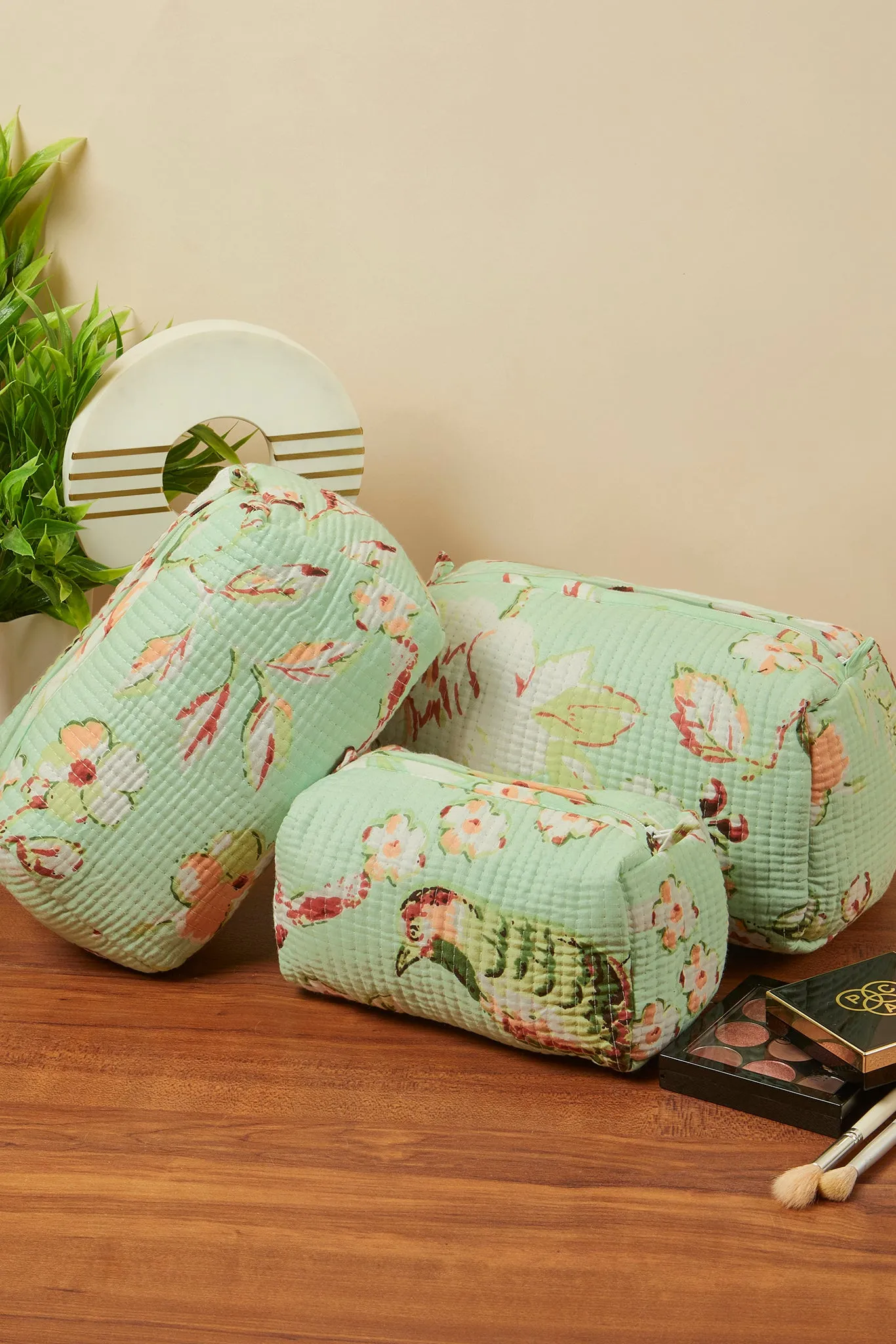 Mint Blossom Quilted Pouches (Set of 3)