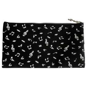 Music Notes Pencil Case, Rectangular - Black with White Symbols