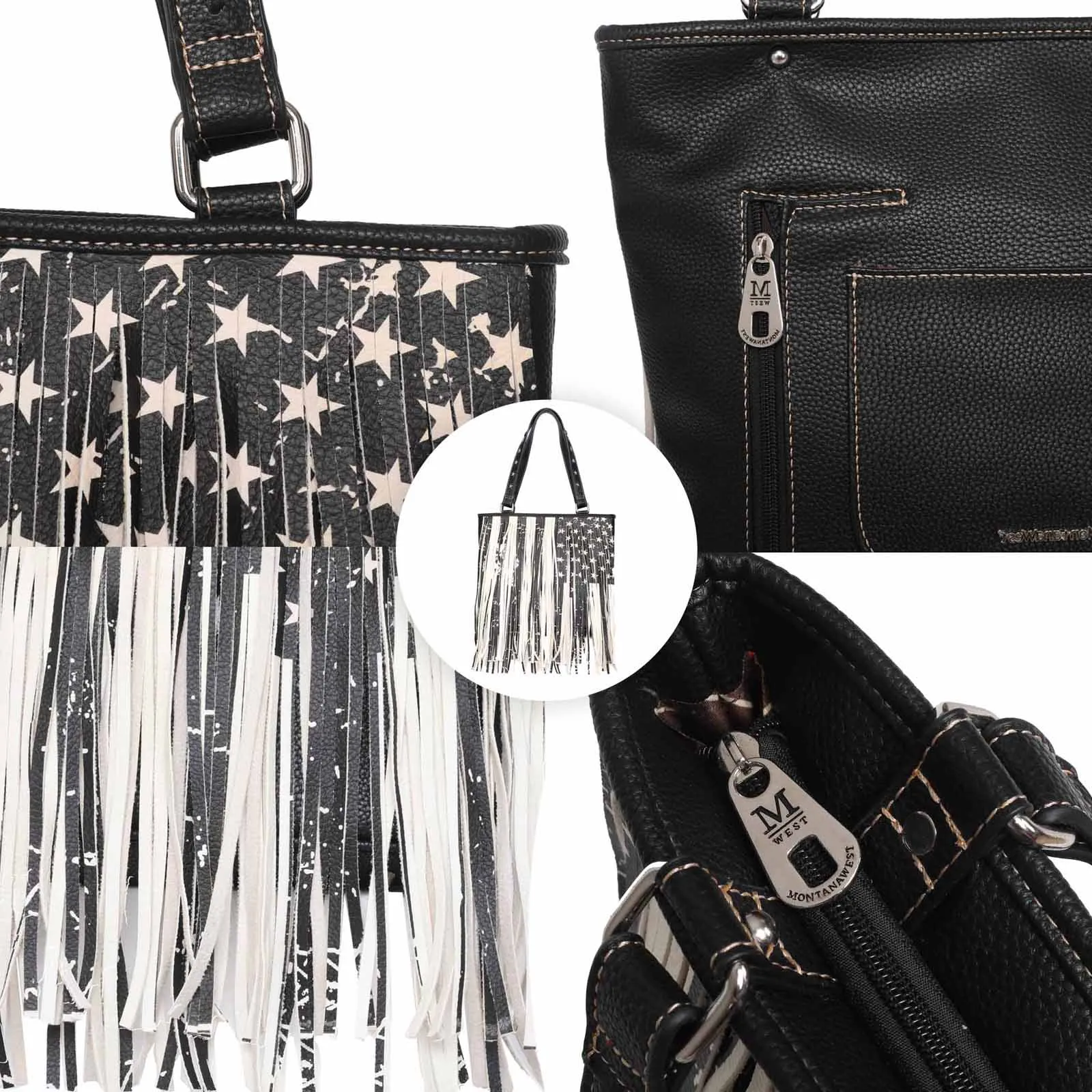 MW1081G-8317 Montana West Fringe American Flag Tote Bag