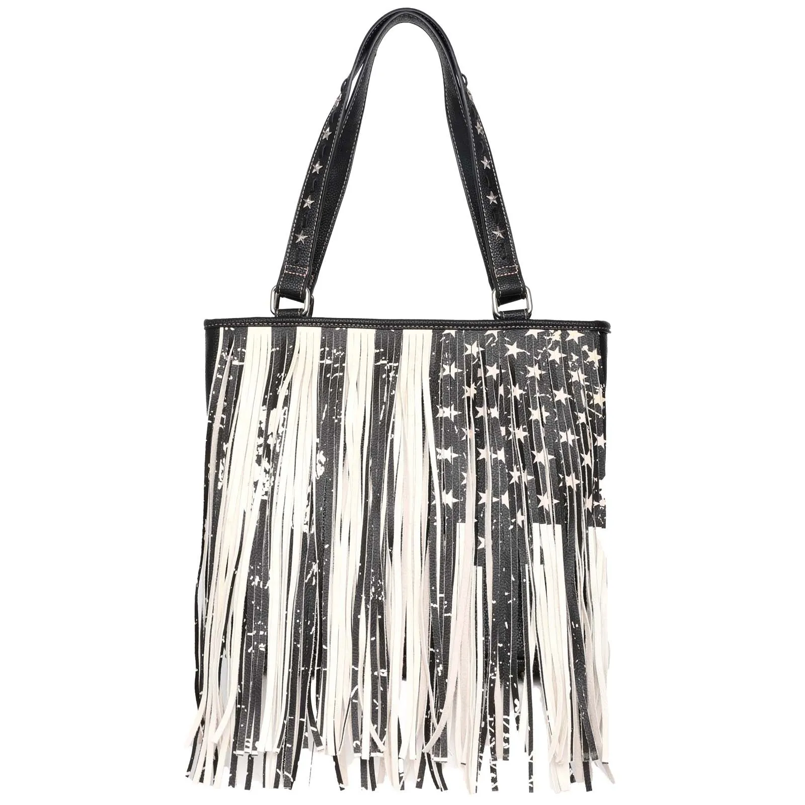 MW1081G-8317 Montana West Fringe American Flag Tote Bag