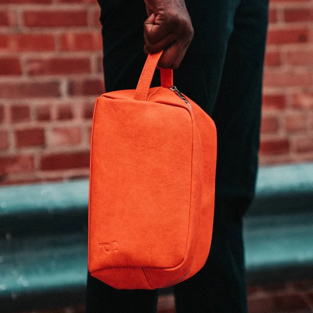 Orange Tumbled Leather Toiletry Bag