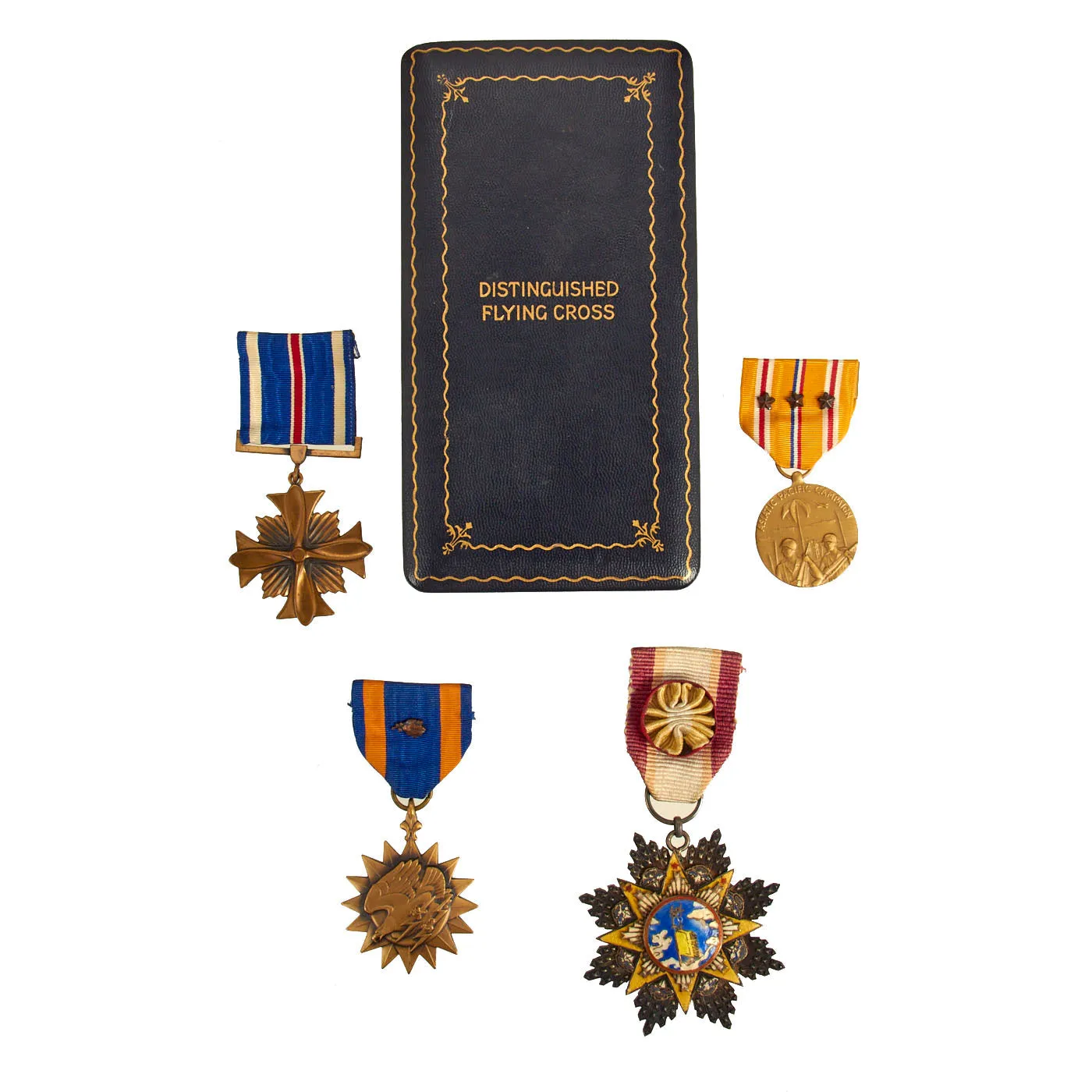 Original U.S. WWII Named 322nd Troop Carrier Squadron Distinguished Flying Cross Recipient Grouping Featuring China Order of the Cloud and Banner With Citation - Lieutenant Jack R. Echlin