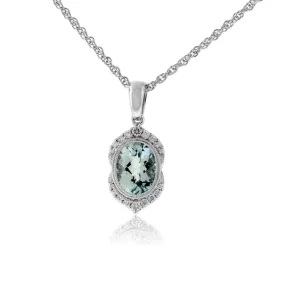 Oval Aquamarine and Diamond Accented Pendant w/Chain