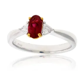 Oval Red Beryl and Trillion Diamond Accented Ring