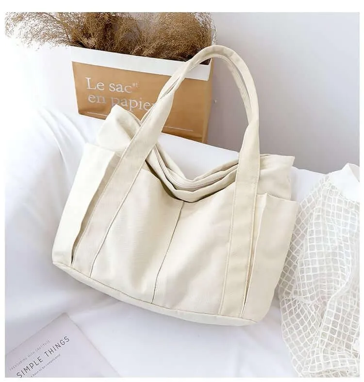 Oversize Functional Canvas Tote Bag | Shoulder Bag