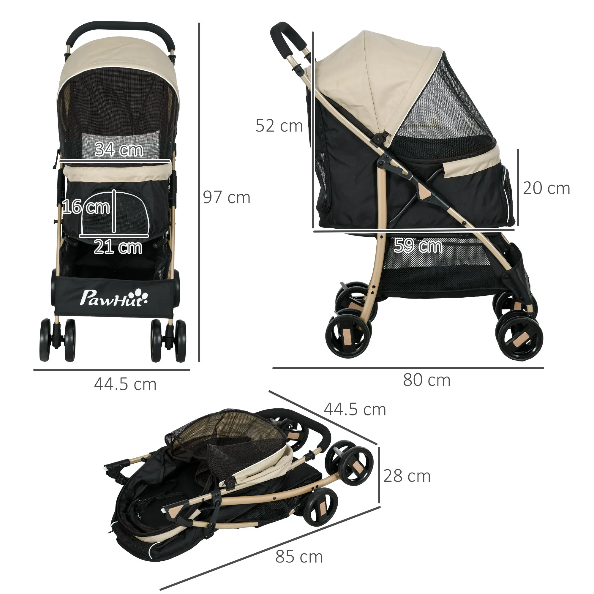 Oxfoad Pet Stroller for Small Minature Dogs with Rain Cover Khaki