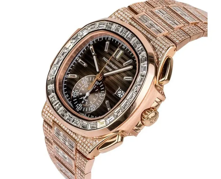 patek philippe nautilus chronograph date diamond set rose gold men's watch ref. 5980/1400r-011