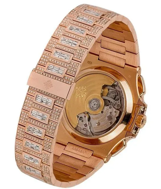 patek philippe nautilus chronograph date diamond set rose gold men's watch ref. 5980/1400r-011