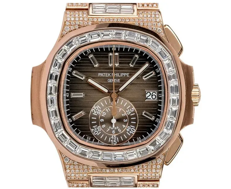 patek philippe nautilus chronograph date diamond set rose gold men's watch ref. 5980/1400r-011