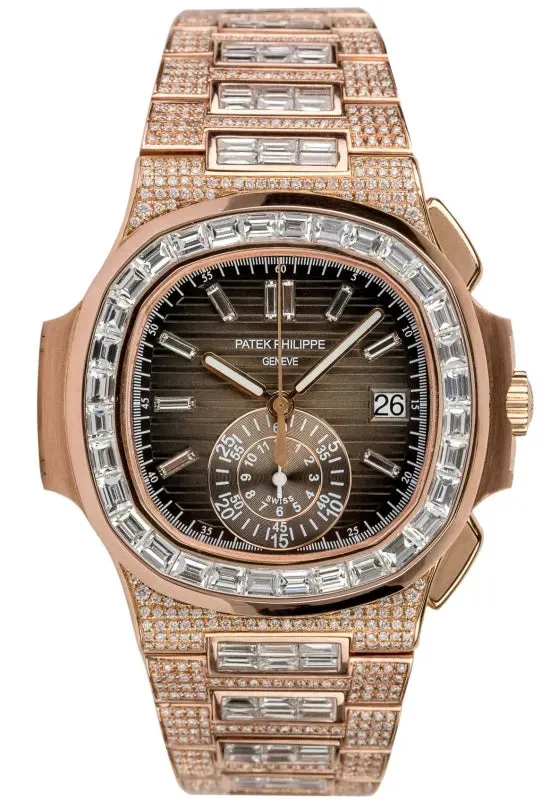 patek philippe nautilus chronograph date diamond set rose gold men's watch ref. 5980/1400r-011