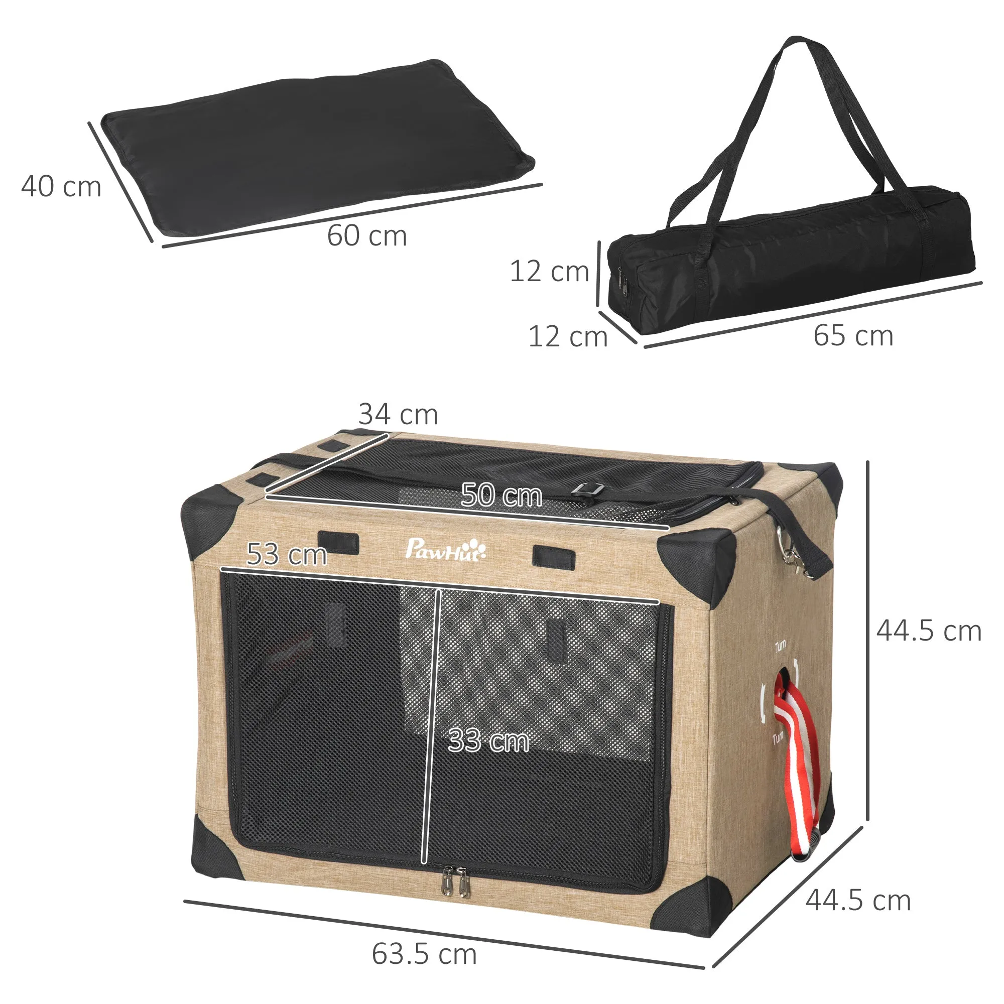 PawHut Collapsible Dog Crate Foldable Pet Carrier for Cats Small Dog 65x45x45cm