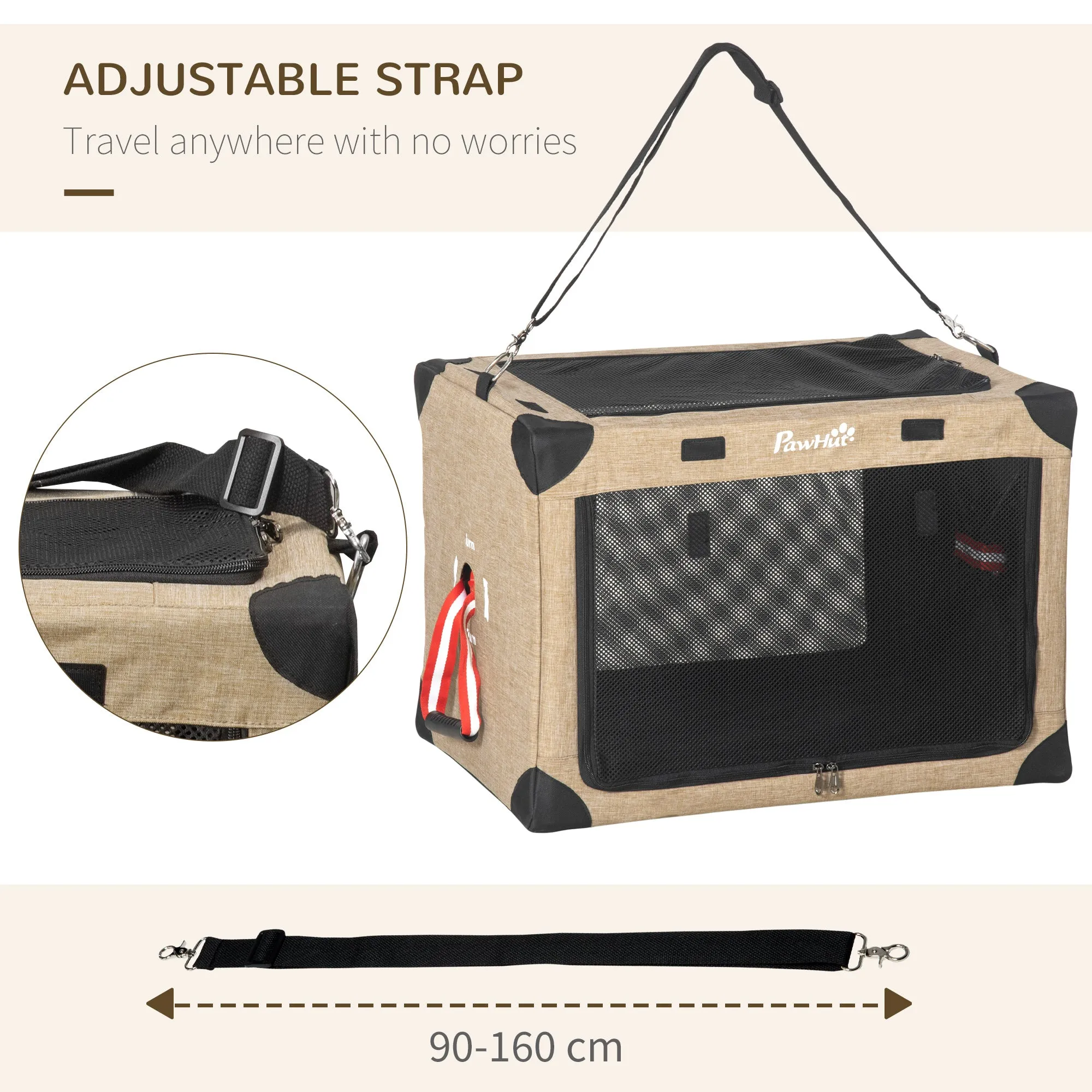 PawHut Collapsible Dog Crate Foldable Pet Carrier for Cats Small Dog 65x45x45cm