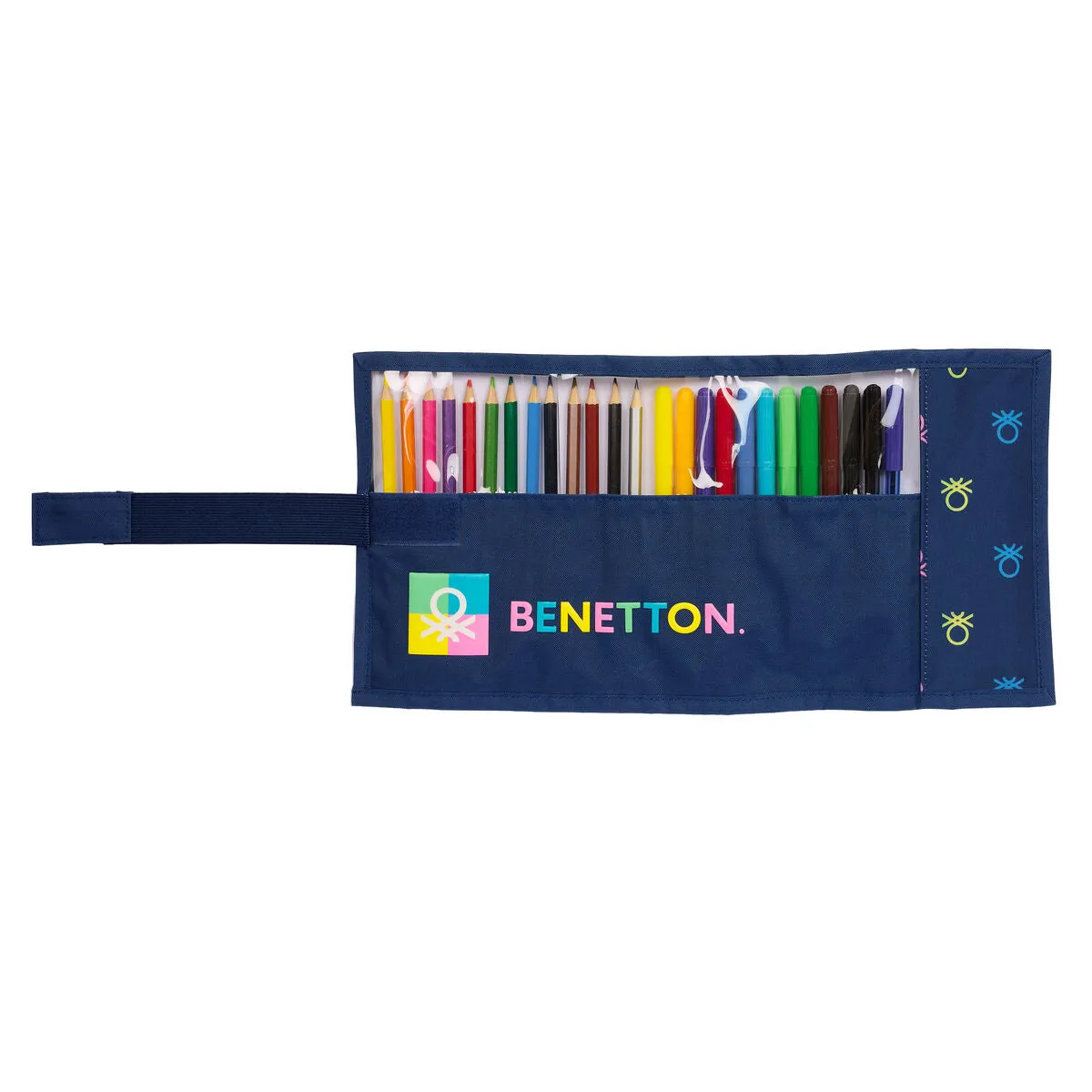 Pencil Case Benetton Cool Navy Blue 7 x 20 x 7 cm Roll-up 27 Pieces