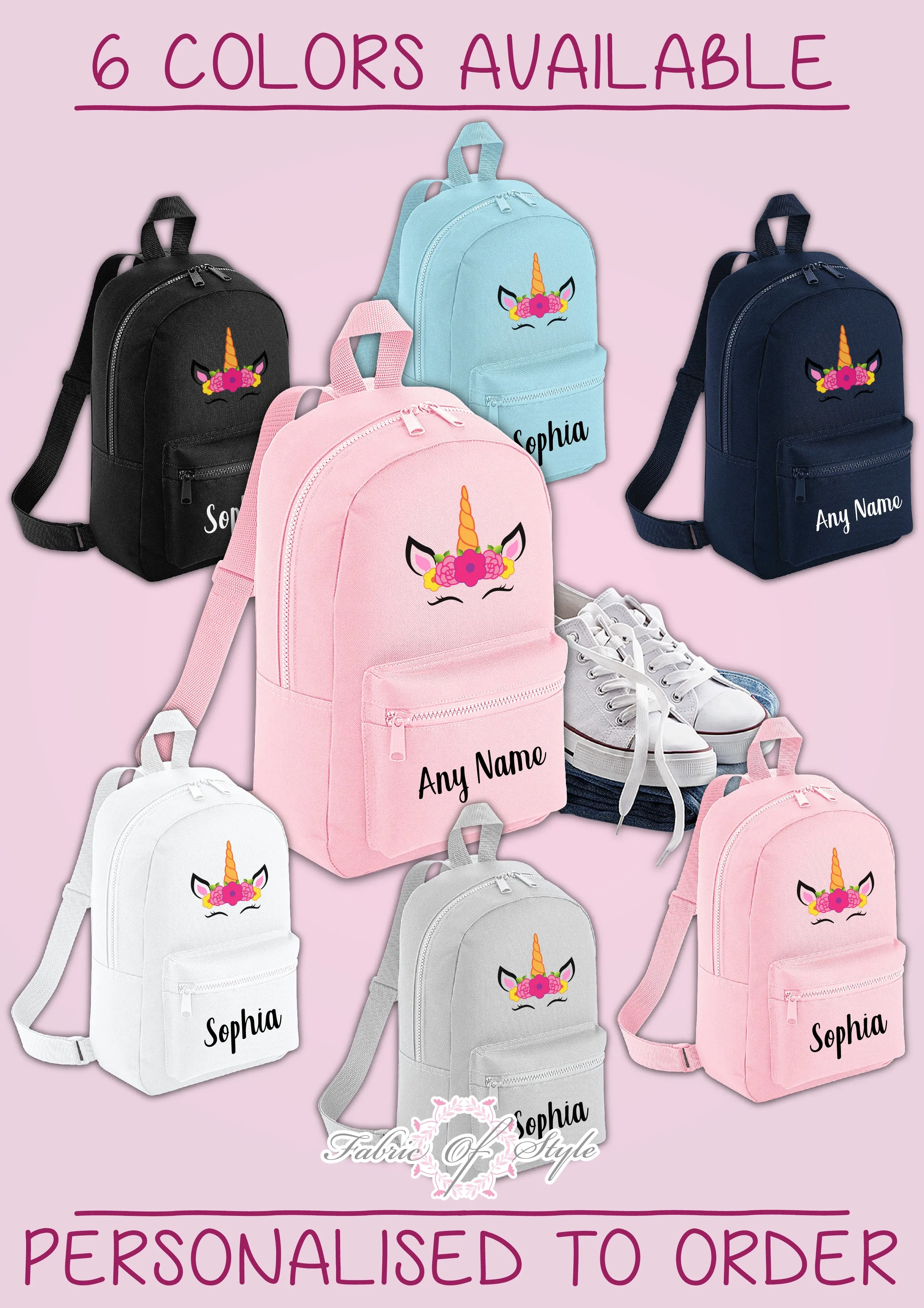 Personalised Kids Backpack - Any Name Unicorn Girls NURSERY Back To School Bag