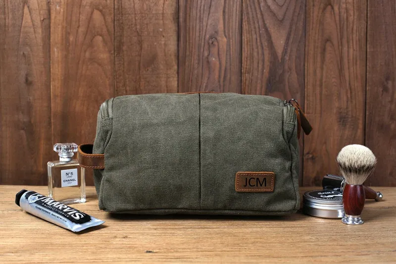 Personalized Mens Toiletry Bag Canvas Hanging Travel Dopp Kit Bag