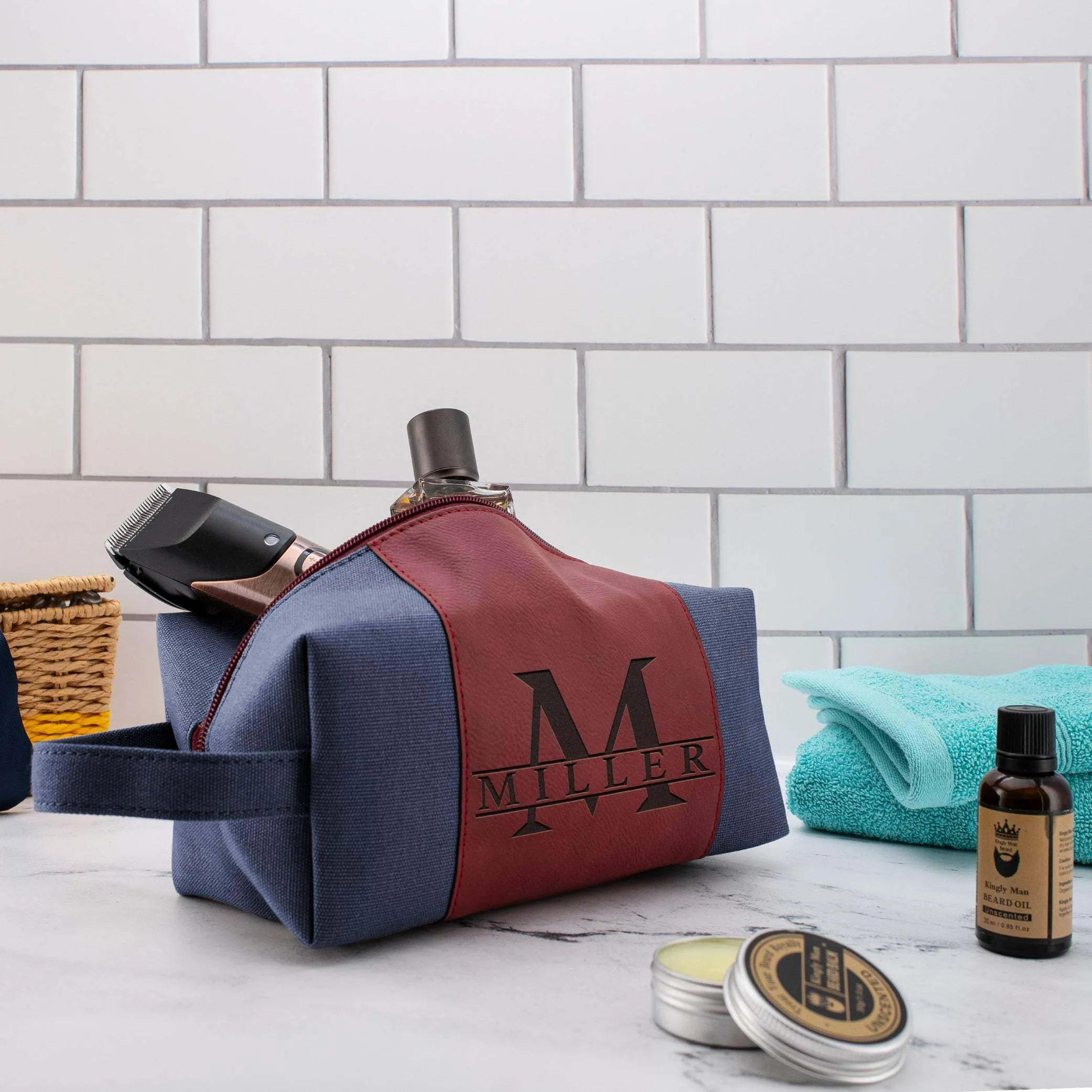 Personalized Toiletry Bag, Engraved Leather Bag, Custom Initial Toiletry Bag