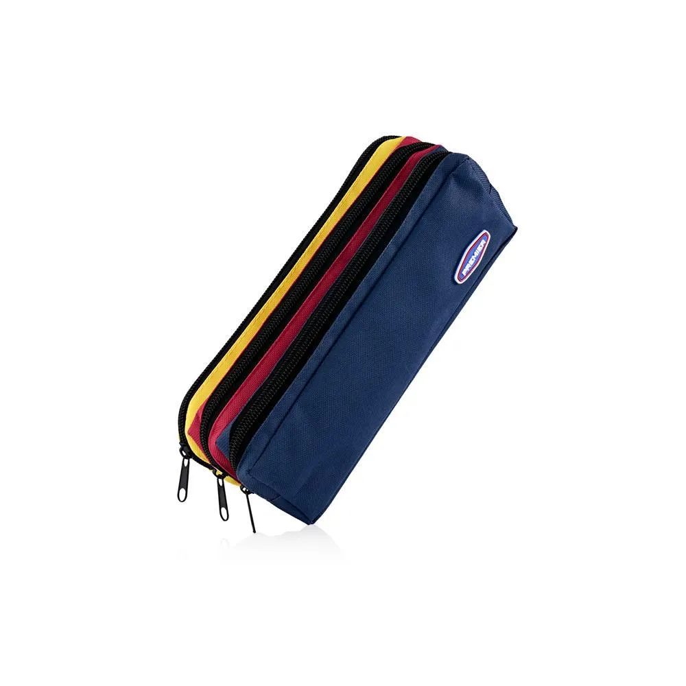 Premier - 3 Pocket Zip Pencil Case - Blue & Red