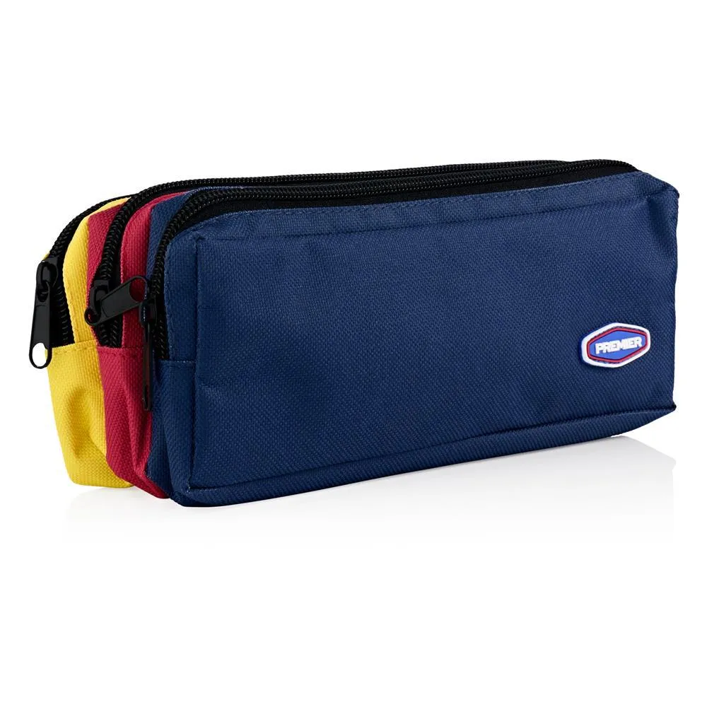 Premier - 3 Pocket Zip Pencil Case - Blue & Red