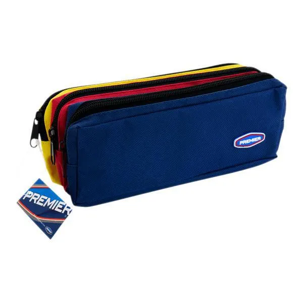 Premier - 3 Pocket Zip Pencil Case - Blue & Red