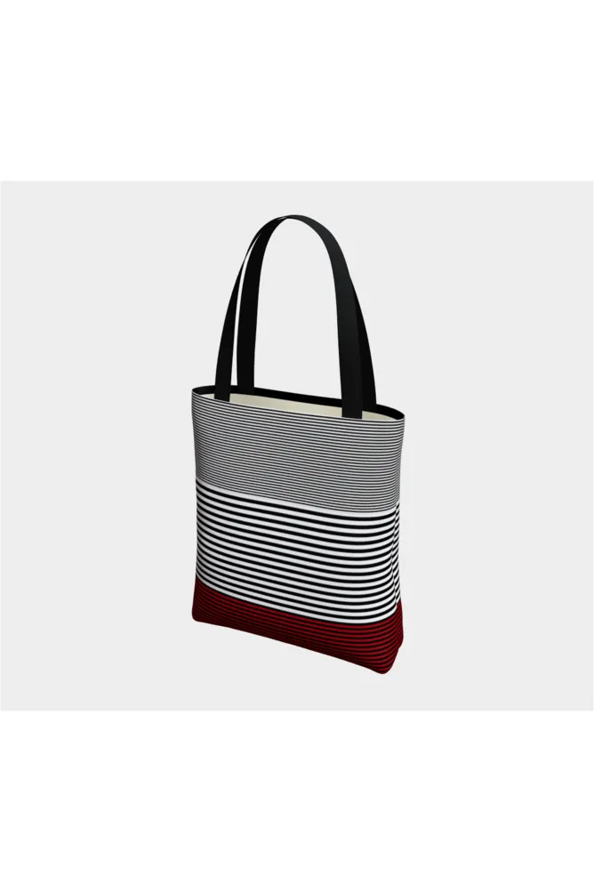 Red Accented Striped Tote Bag