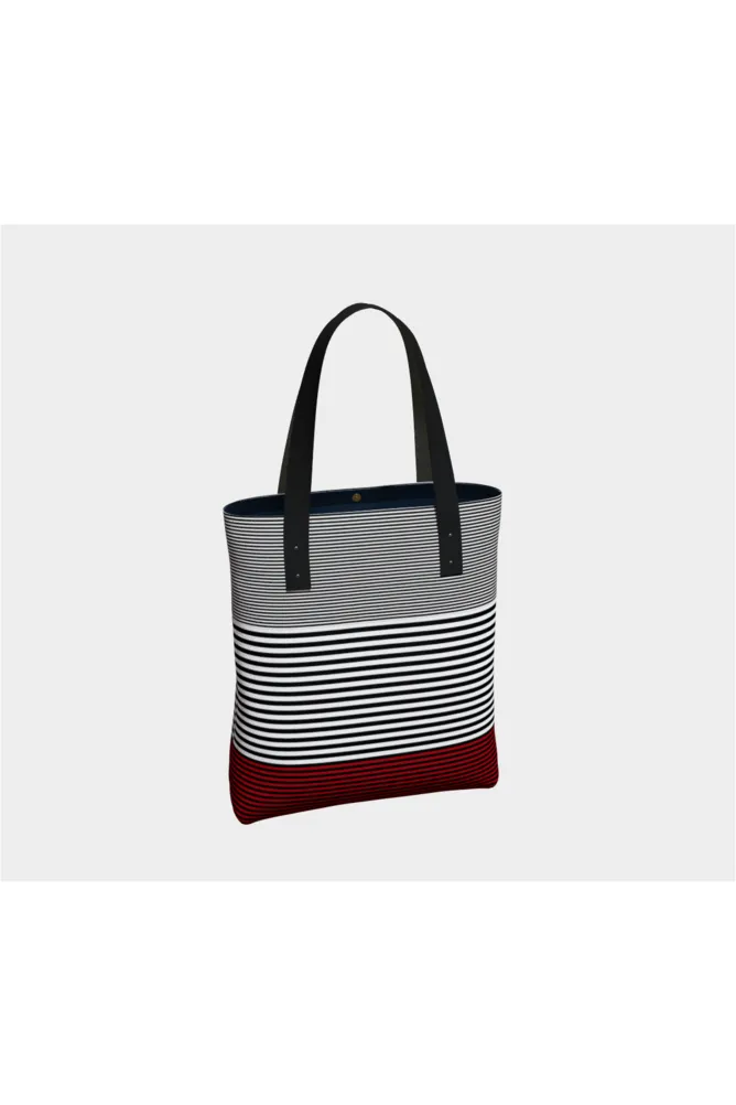 Red Accented Striped Tote Bag