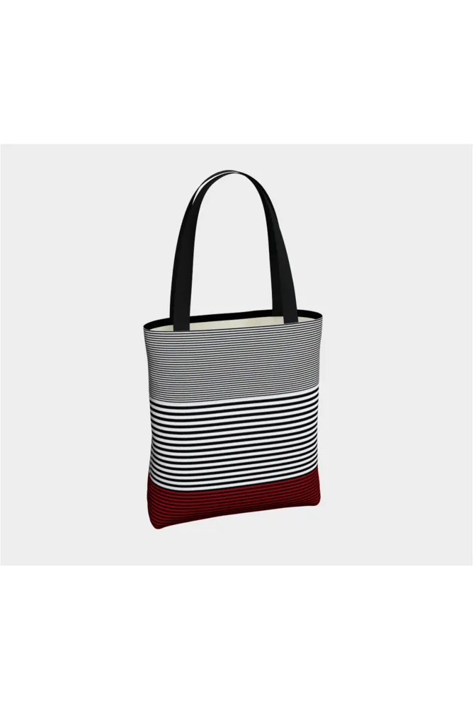 Red Accented Striped Tote Bag