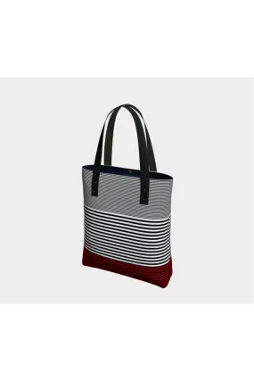 Red Accented Striped Tote Bag