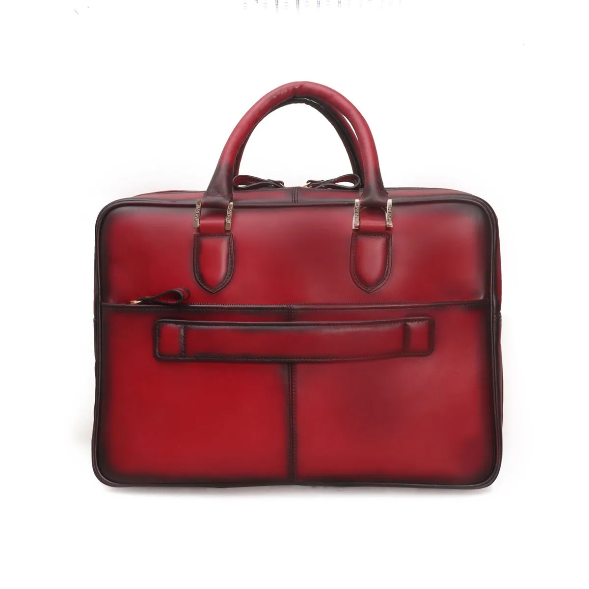 Red Leather Office Briefcase With Extra Compartment