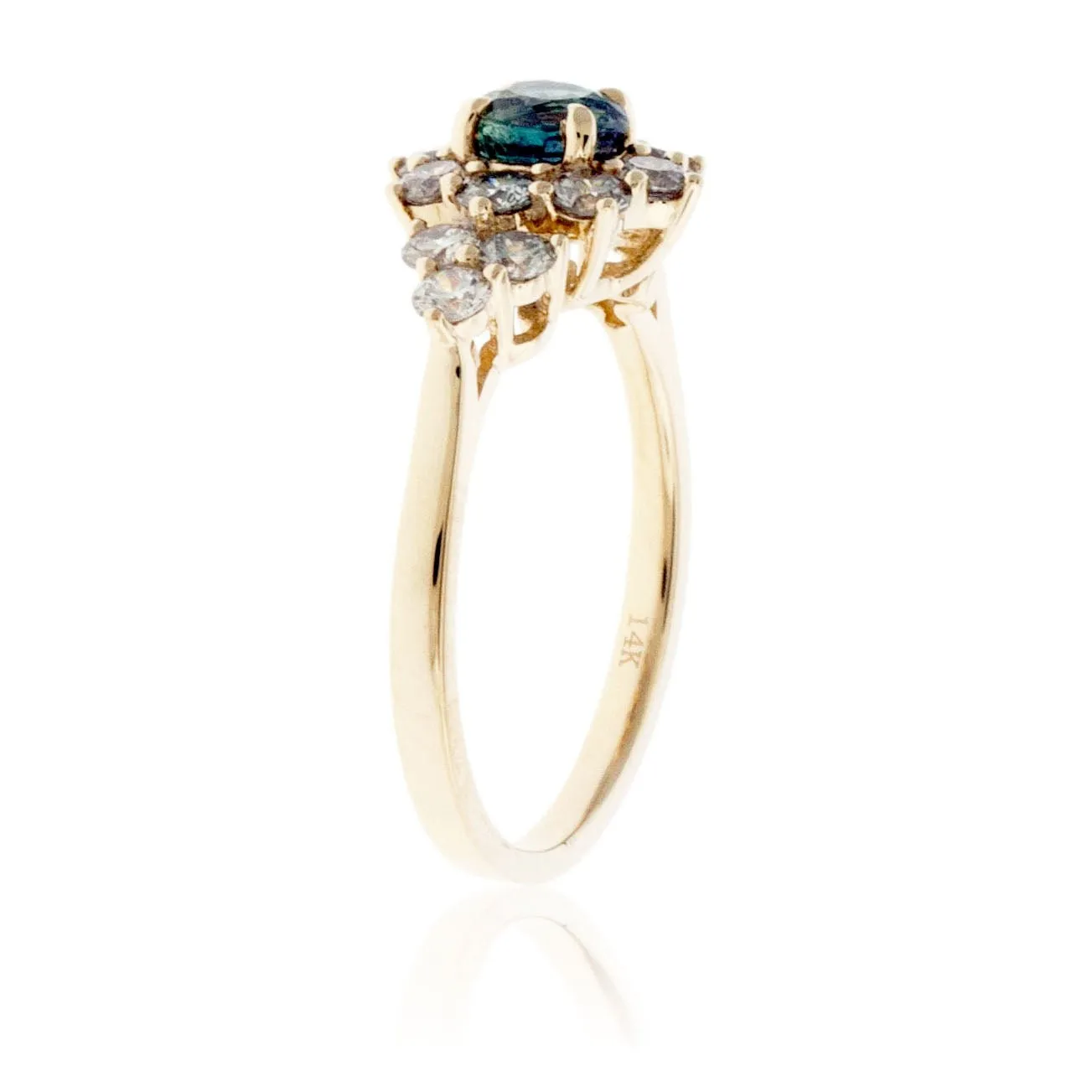 Round Alexandrite & Diamond Burst Halo Style Ring