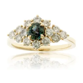 Round Alexandrite & Diamond Burst Halo Style Ring