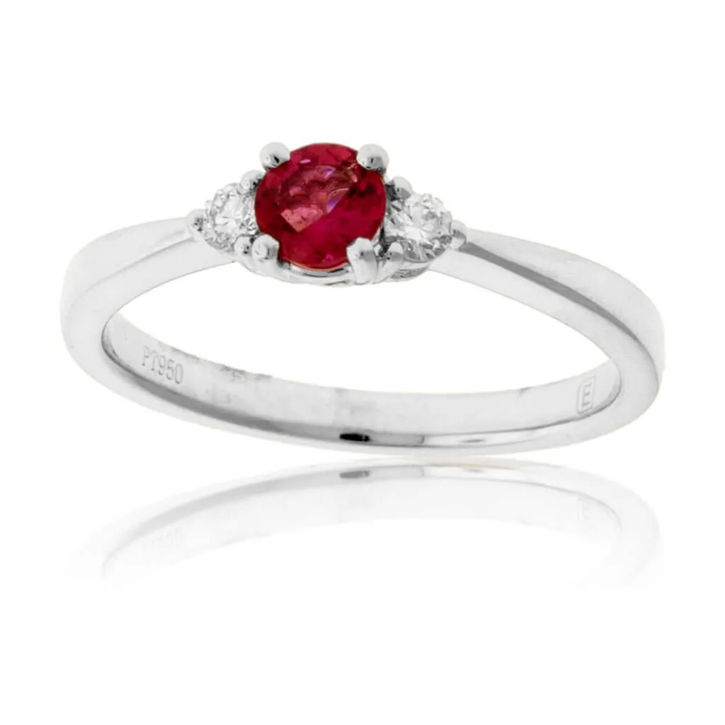 Round Red Beryl & Round Diamond Platinum Ring