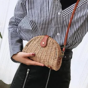 Shell Rattan Straw Clutch Shoulder Bag