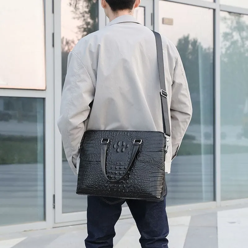 Sleek Crocodile Pattern Shoulder Briefcase for Modern Professionals