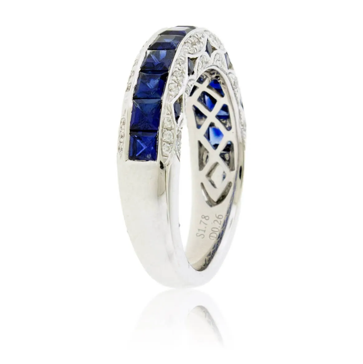 Square Sapphire & Diamond Lined Vintage Inspired Band