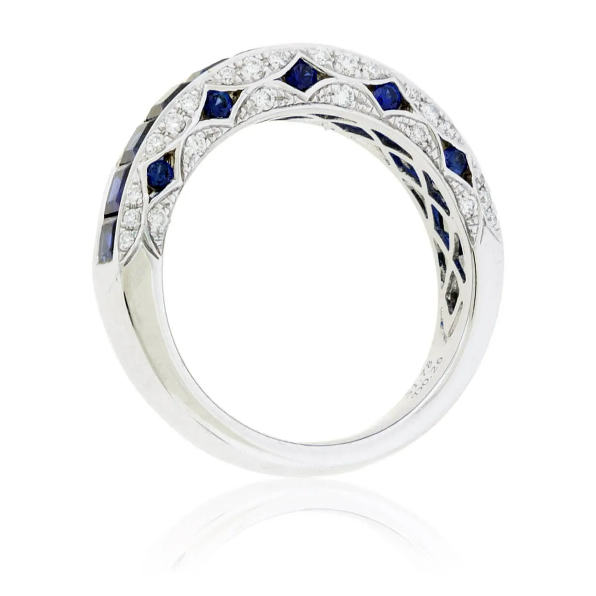 Square Sapphire & Diamond Lined Vintage Inspired Band